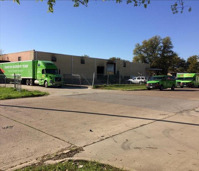 SERVPRO trucks outside of warehouse